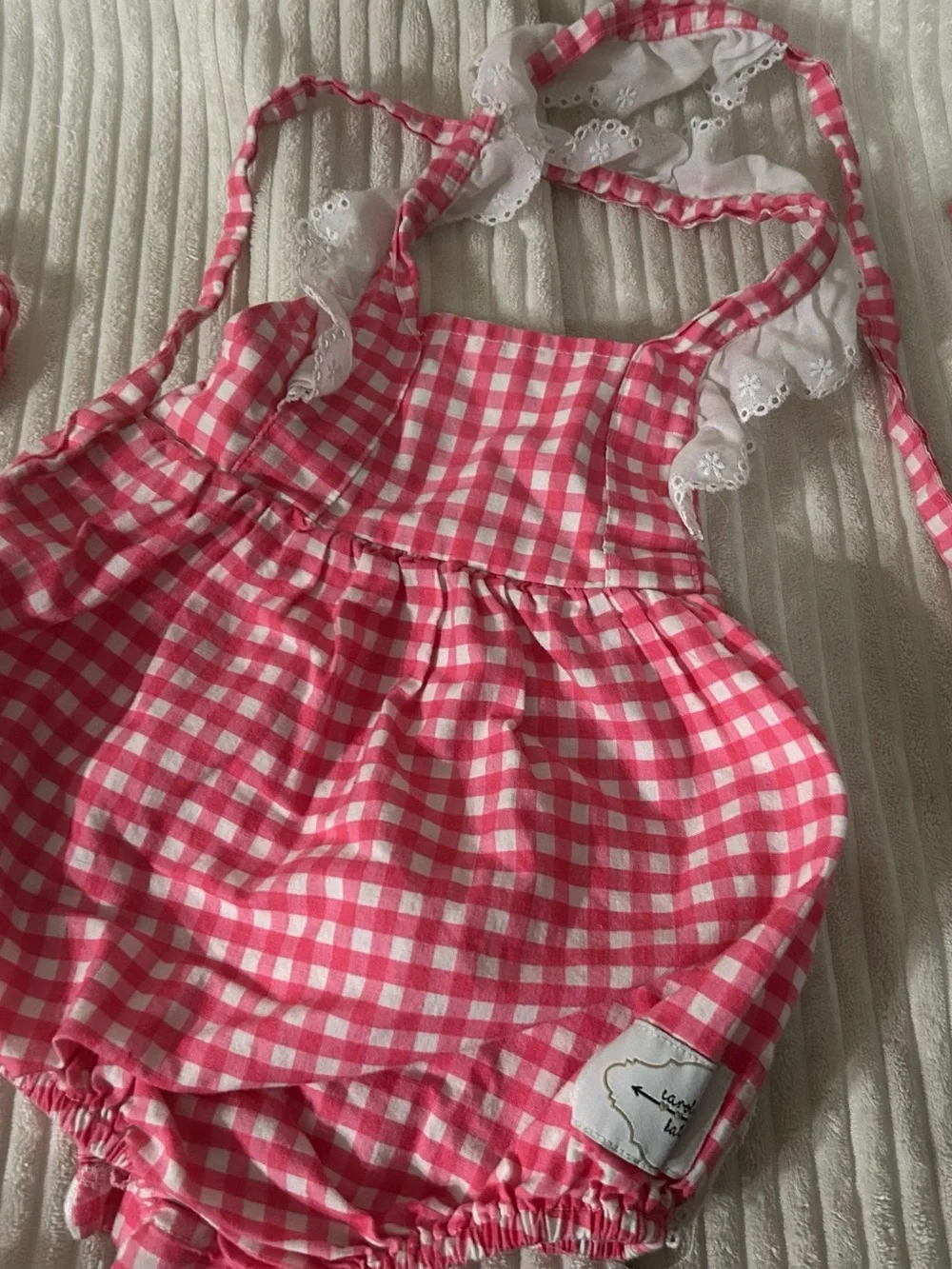 Pink Gingham boutique Ruffle Baby Romper